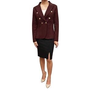 Women Casual Work Office Blazer Jacket Gold Button onThe Sleeves (XXL, Burgendy)